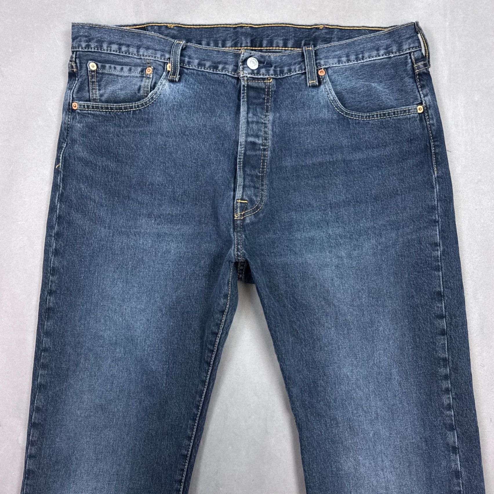 Levi's Levi's 501 Jeans Mens 38x30 Blue Button Fly Denim Pants Faded Dark Stretch Work Jeans Size US 38 / EU 54 - 4 Thumbnail