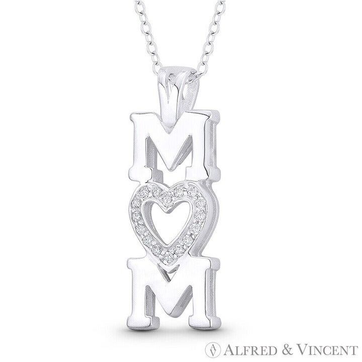 Other "Mom" Script & CZ Crystal Pave Heart Charm Pendant Size ONE SIZE - 1 Preview