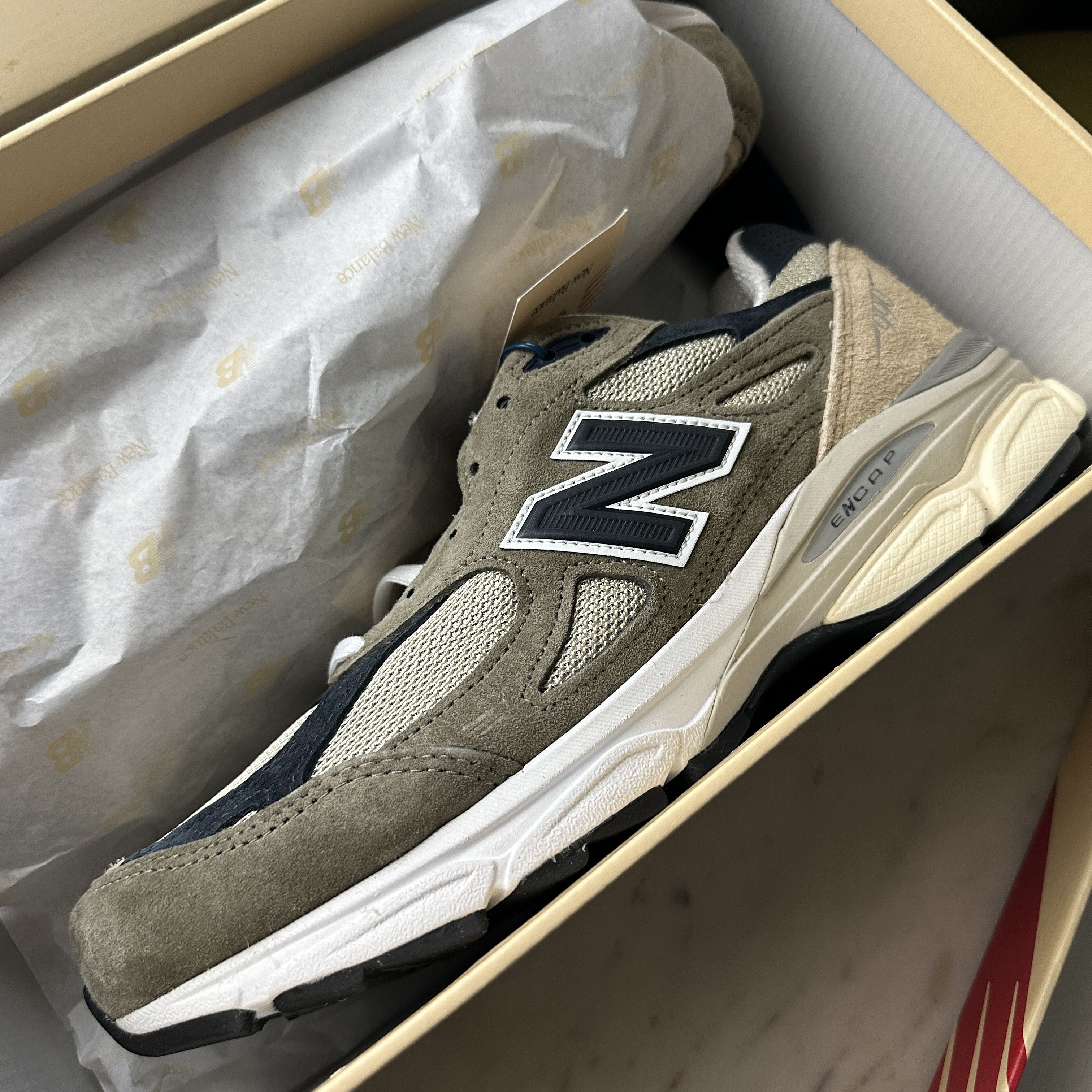 image of New Balance M990T03 Shoes in Grey/Blue/Olive, Men's