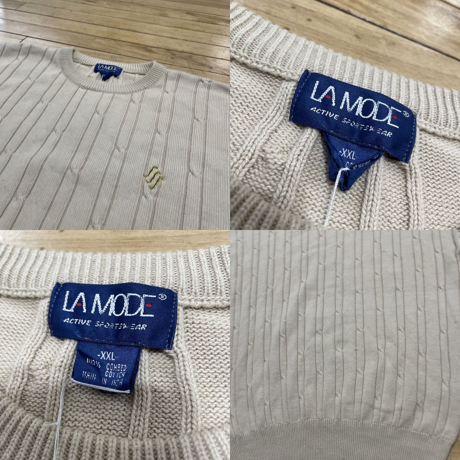 Vintage VINTAGE La Mode Sweater Men XXL Tan New Deadstock 90s Golf Cable Knit Old Money Pullover Knits Mens Size US XXL / EU 58 / 5 - 11 Thumbnail