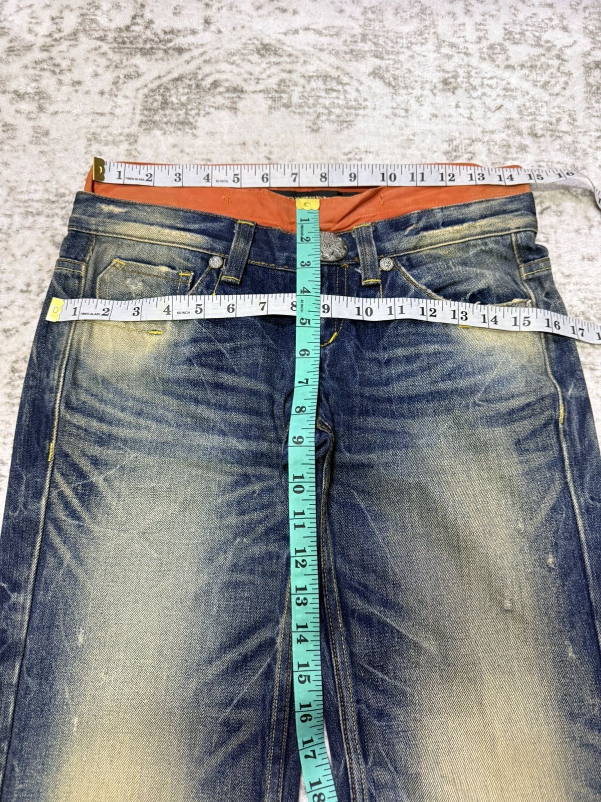 Japanese Brand 2000s Red Pepper Japan Embroidery Skull Flare Wide Leg Jeans Size 29" - 11 Thumbnail