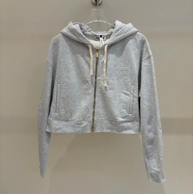 Miu Miu Miu Miu Gray Cropped Long Sleeve Hoodie 0089 Size XS / US 0-2 / IT 36-38 - 1 Thumbnail