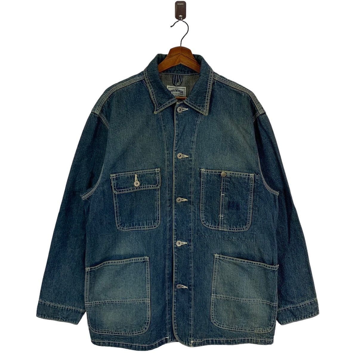 image of Vintage Big John Workers Denim Button Jacket in Blue, Men's (Size Medium)