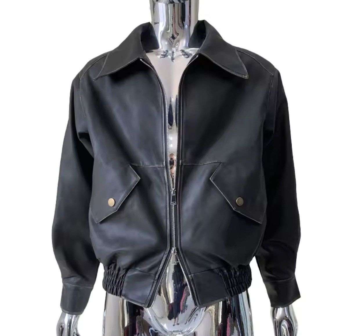 Leather Washed PU Leather Y2k Retro Style Zipper Jacket Size US L / EU 52-54 / 3 - 1 Thumbnail
