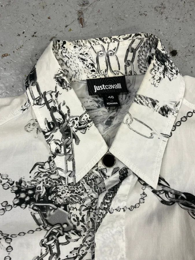 Just Cavalli AW2019 Cavalli White Chain Linked Mafia Shirt Size US S / EU 44-46 / 1 - 9 Thumbnail