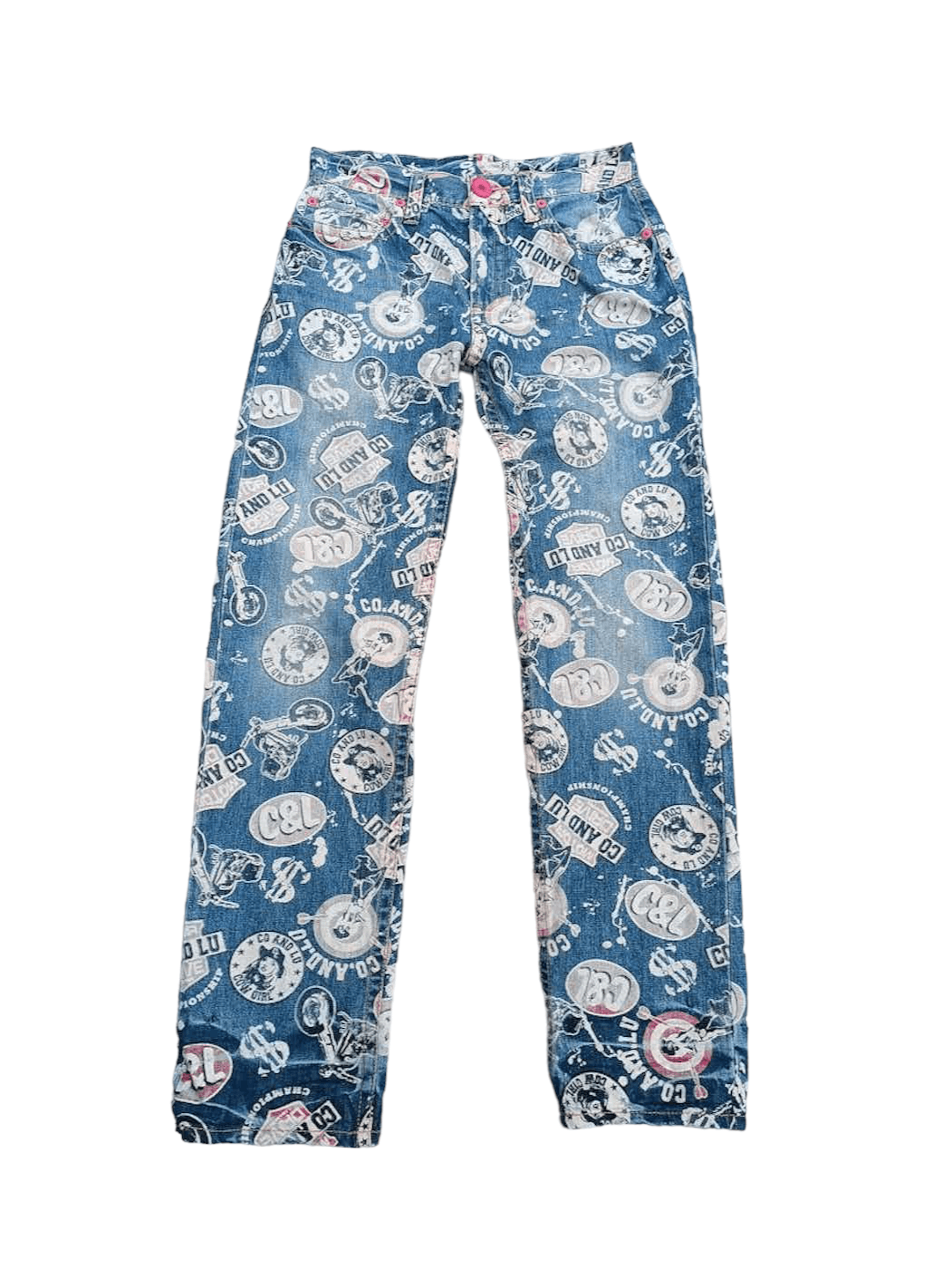 image of Matsuda Vintage Co & Lu Overprint Denim Jeans, Men's (Size 31)