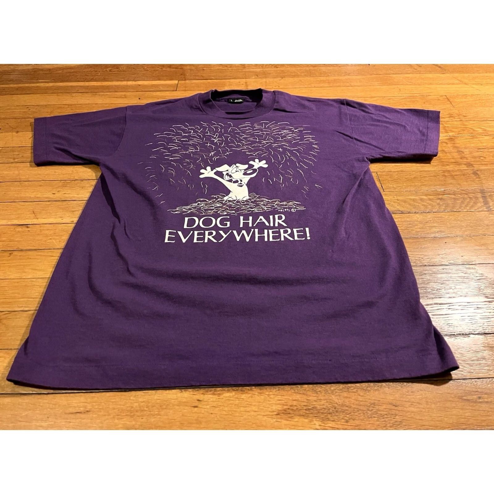 Fruit Of The Loom VINTAGE Dog Hair Everywhere Shirt Men’s L Purple Fruit Of The Loom Best 90s Logo Graphic Print T-Shirt Size US L / EU 52-54 / 3 - 3 Thumbnail