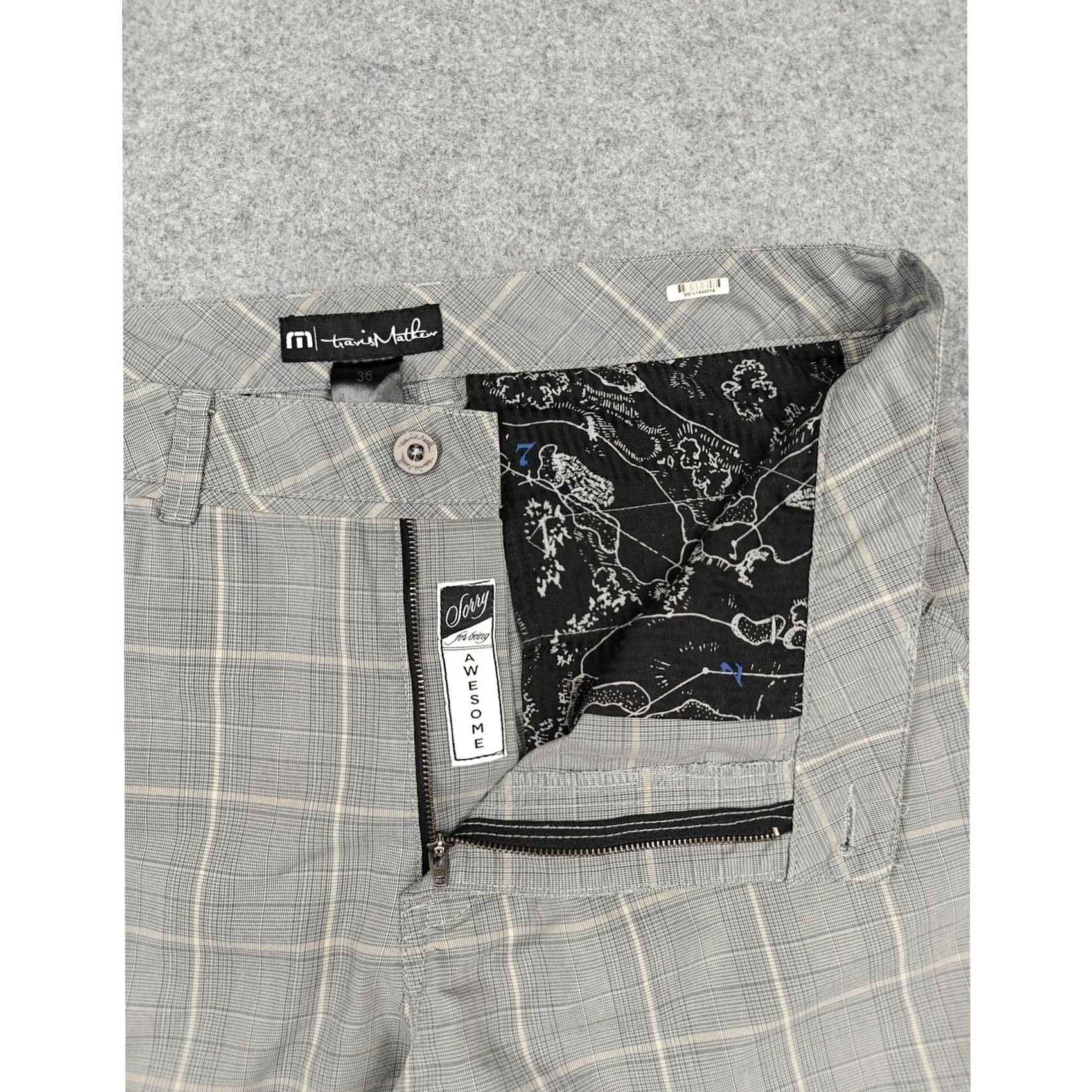 TravisMathew Travis Mathew Pants Mens 36 Gray Plaid Chino Casual Cotton Blend Golf Straight Size US 36 / EU 52 - 4 Thumbnail
