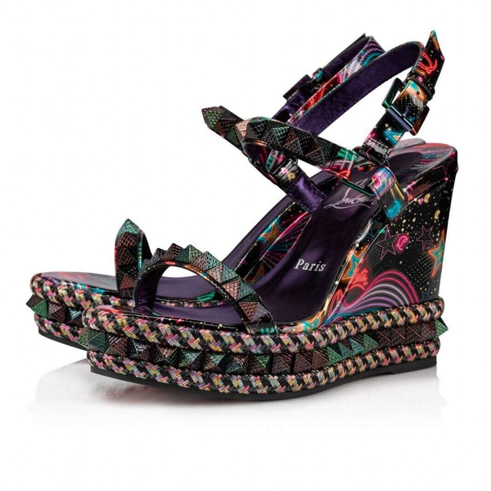 Pyraclou 110 Black Starlight Platform Wedge Sandal Heel 35