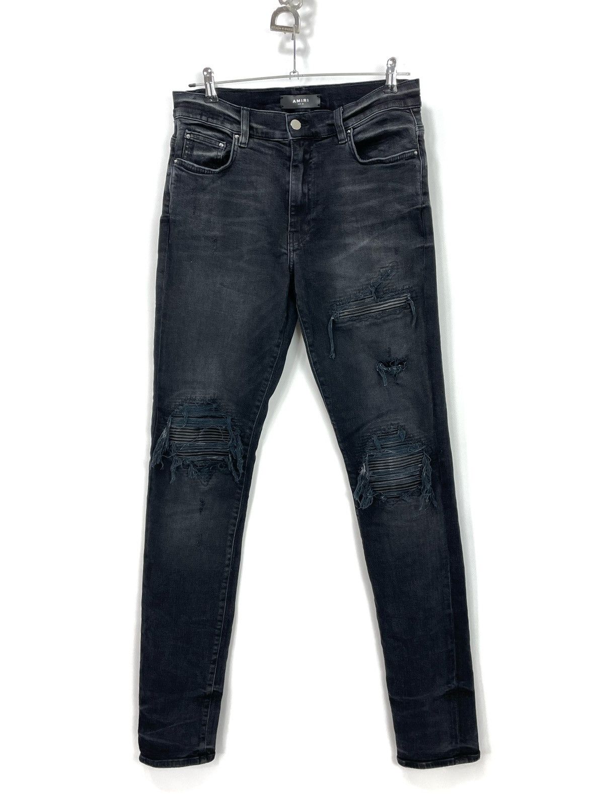 Amiri AMIRI MX1 Leather Patch Distressed Jeans – Size 32 Size US 32 / EU 48 - 3 Thumbnail