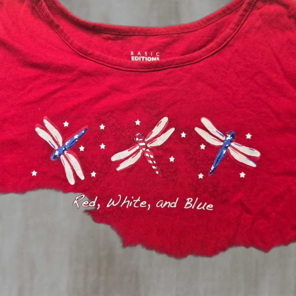 Basic Editions VINTAGE Basic Editions USA Patriotic T-Shirt Women's XL Red White Blue Cotton Spandex Crew Neck Short Sleeve Americana Size XL / US 12-14 / IT 48-50 - 1 Thumbnail