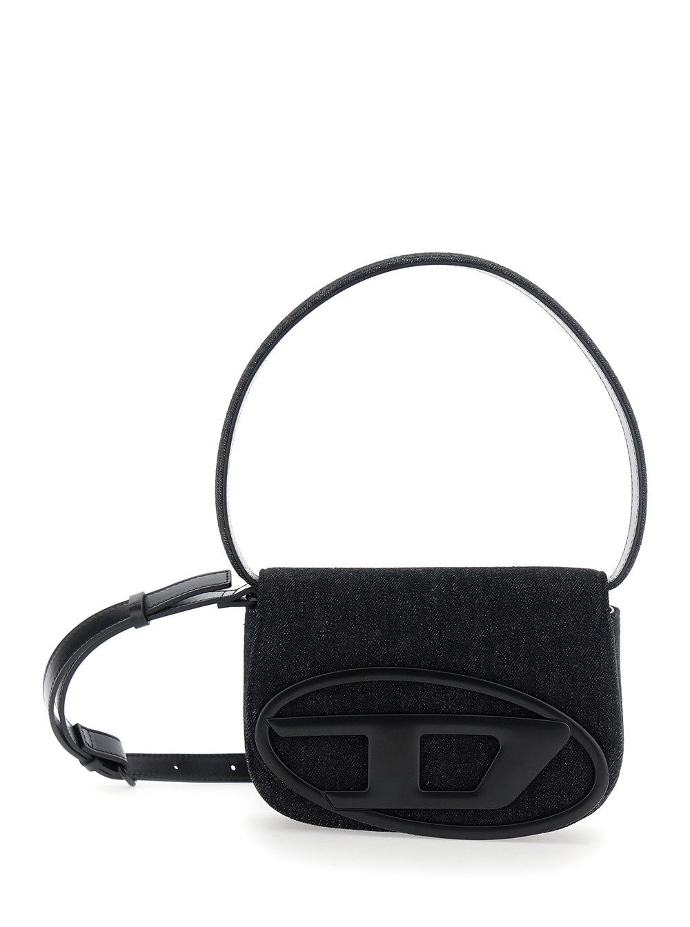'1DR' Black Shoulder Bag with Oval D Patch in Cotton Woman