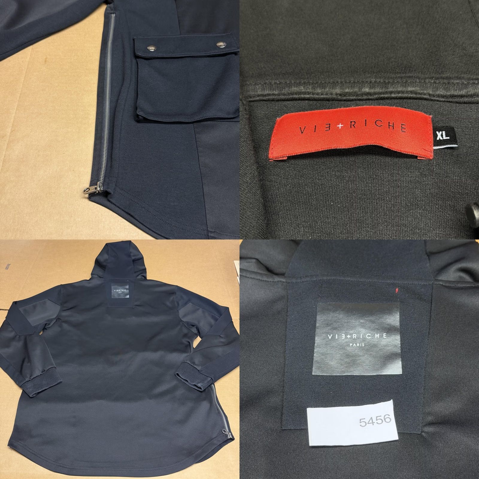 Logo 7 VIE+RICHE Hoodie Mens XL Black 1/4 Zip Pullover Front Pockets Logo Paris Zips Size US XL / EU 56 / 4 - 9 Thumbnail