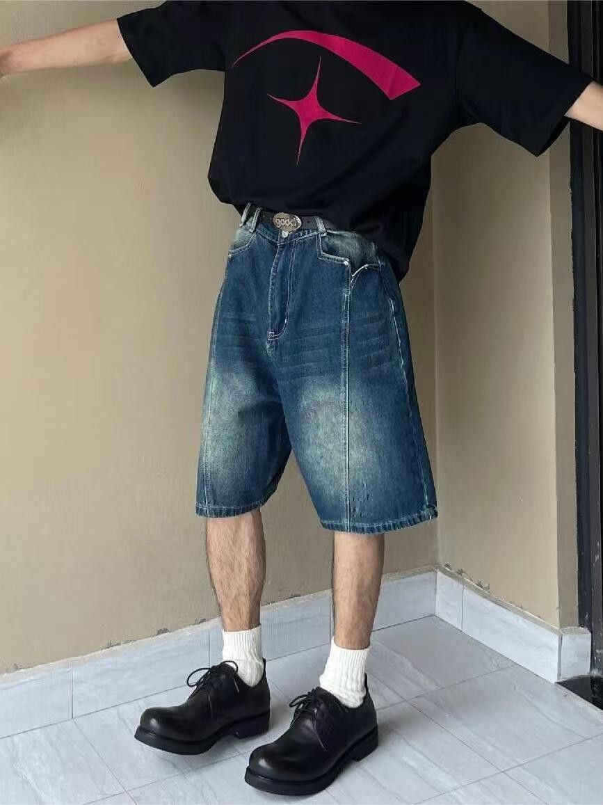 Japanese Brand × Vintage Street washed vintage distressed workwear denim shorts y2k Size US 32 / EU 48 - 2 Thumbnail