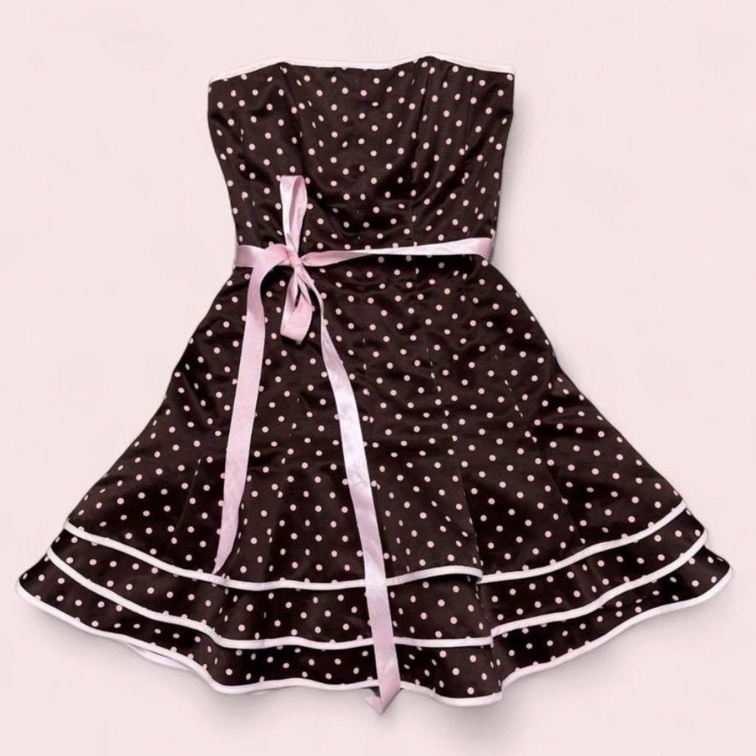 Other vintage 90s brown polka dot strapless ruffle mini dress Size XS / US 0-2 / IT 36-38 - 1 Thumbnail