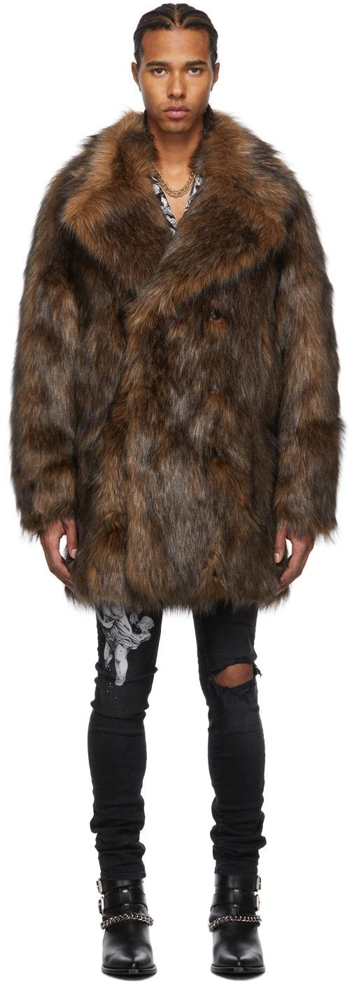 Faux Fur Peacoat in Brown