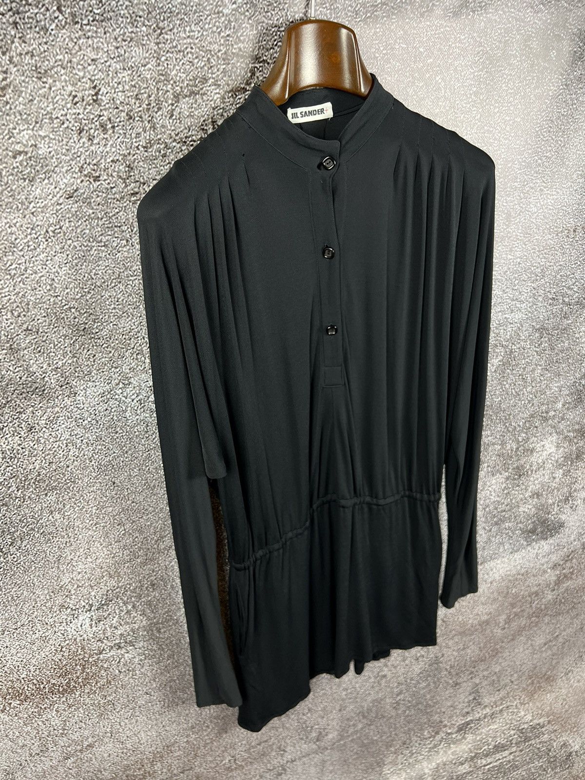 Designer × Jil Sander 90s Jil Sander black vintage viscose tunic dress pleated Size S / US 4 / IT 40 - 2 Thumbnail