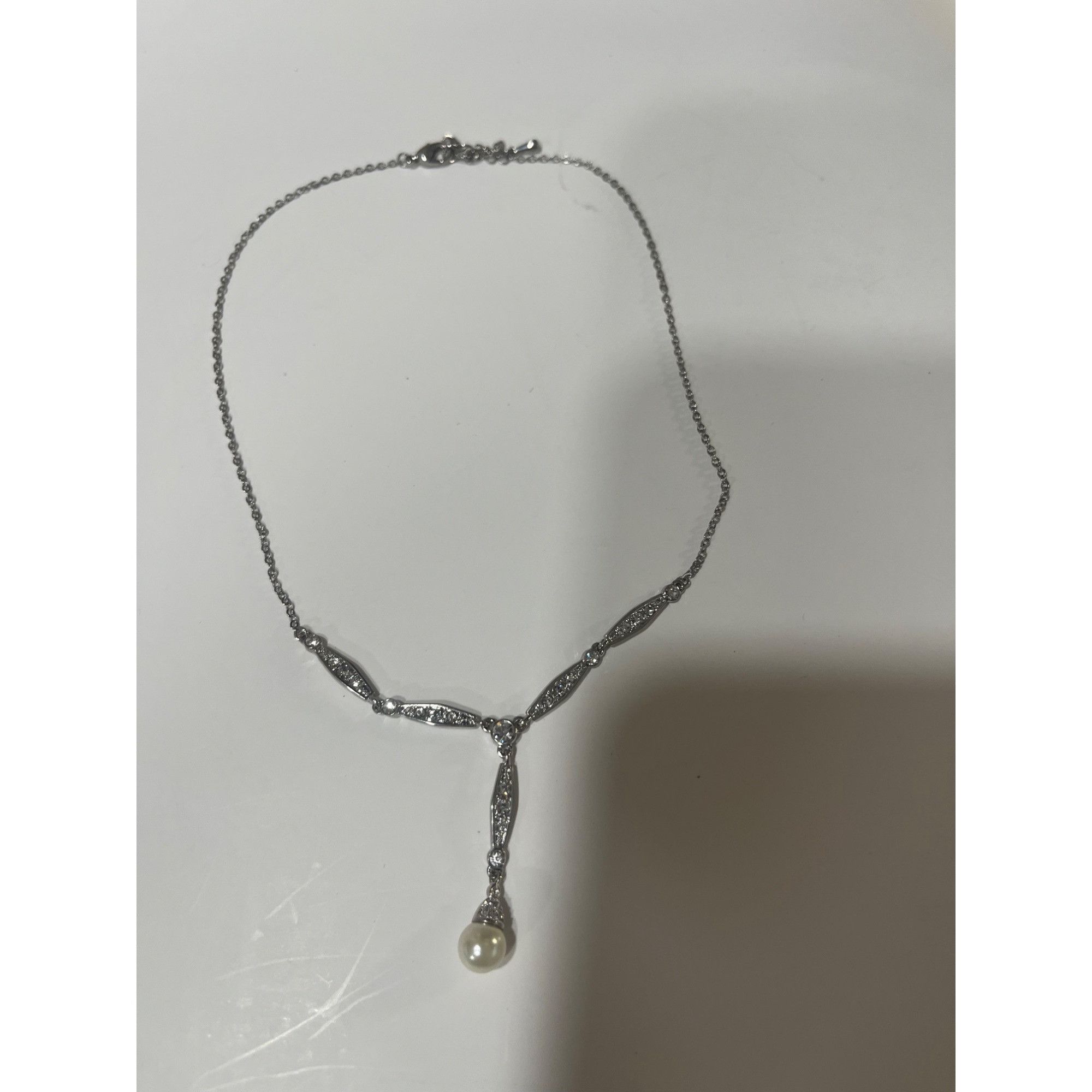 Other Vintage Style Silver-tone Necklace With Faux-Pearl Drop Pen Size ONE SIZE - 6 Thumbnail