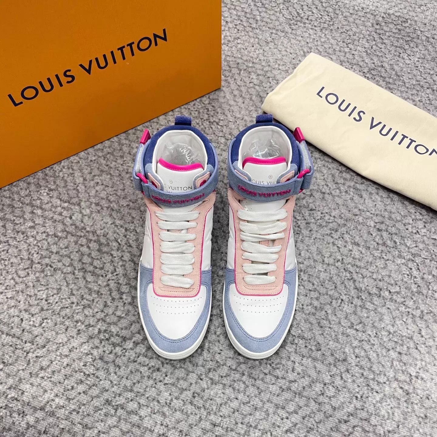 Louis Vuitton LV Boombox High-Top Sneakers Blue-Pink-White Size US 4.5 / IT 34.5 - 1 Thumbnail