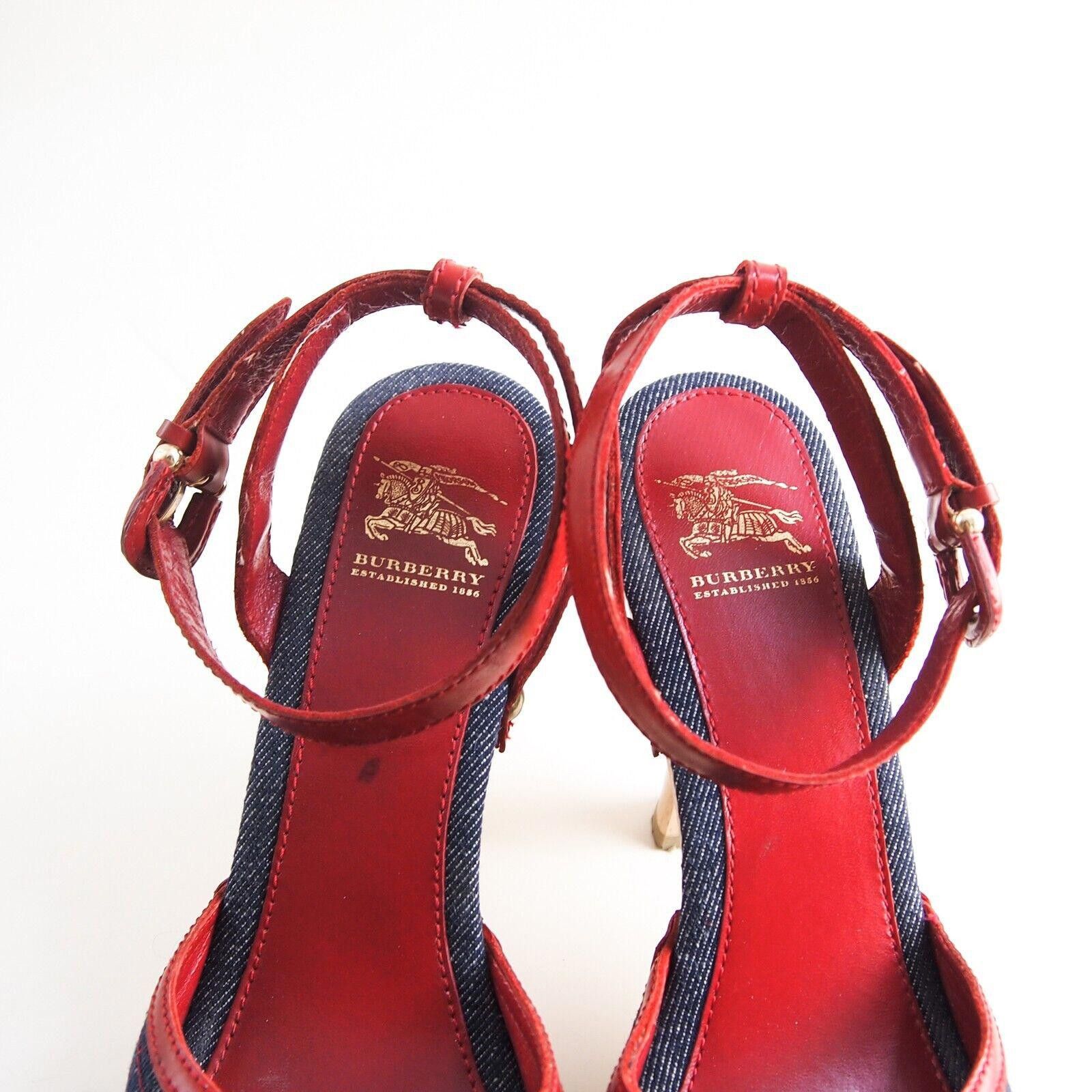 Burberry Burberry Open Toe Sandals Blue Denim Red Leather US 8 EU 38 Size US 8 / IT 38 - 4 Thumbnail