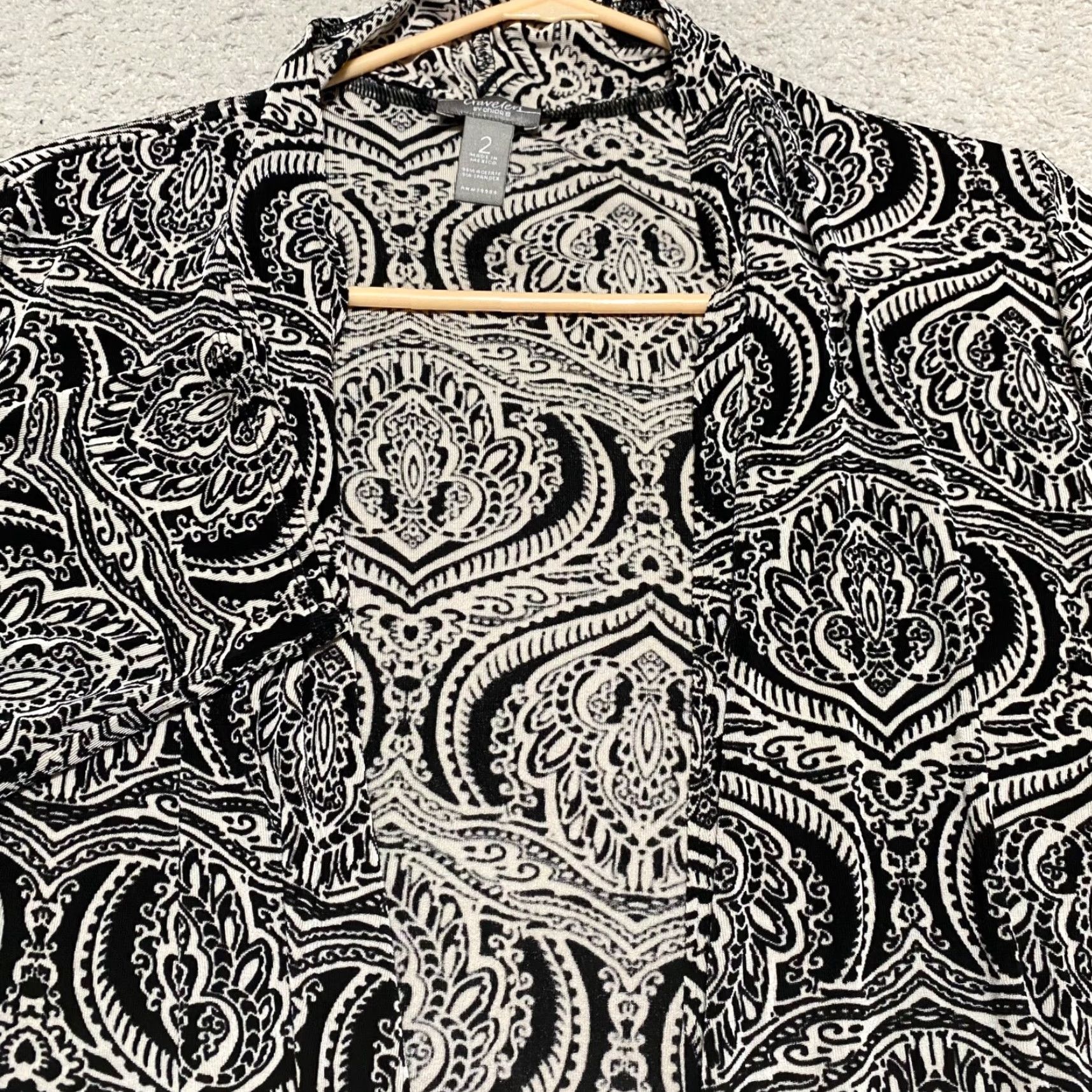 Vintage Chico's Womens Large Sweater Cardigan Black Paisley 3/4 Sleeve Open Front Tie – Regular Size L Women's Knit Shirt Size L / US 10 / IT 46 - 2 Thumbnail