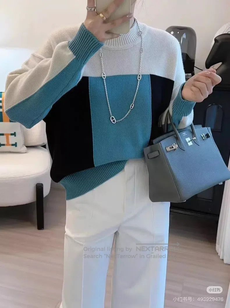 Hermes Hermes black, white, and blue goat cashmere sweater Size XXS / US 00 / IT 34 - 5 Thumbnail