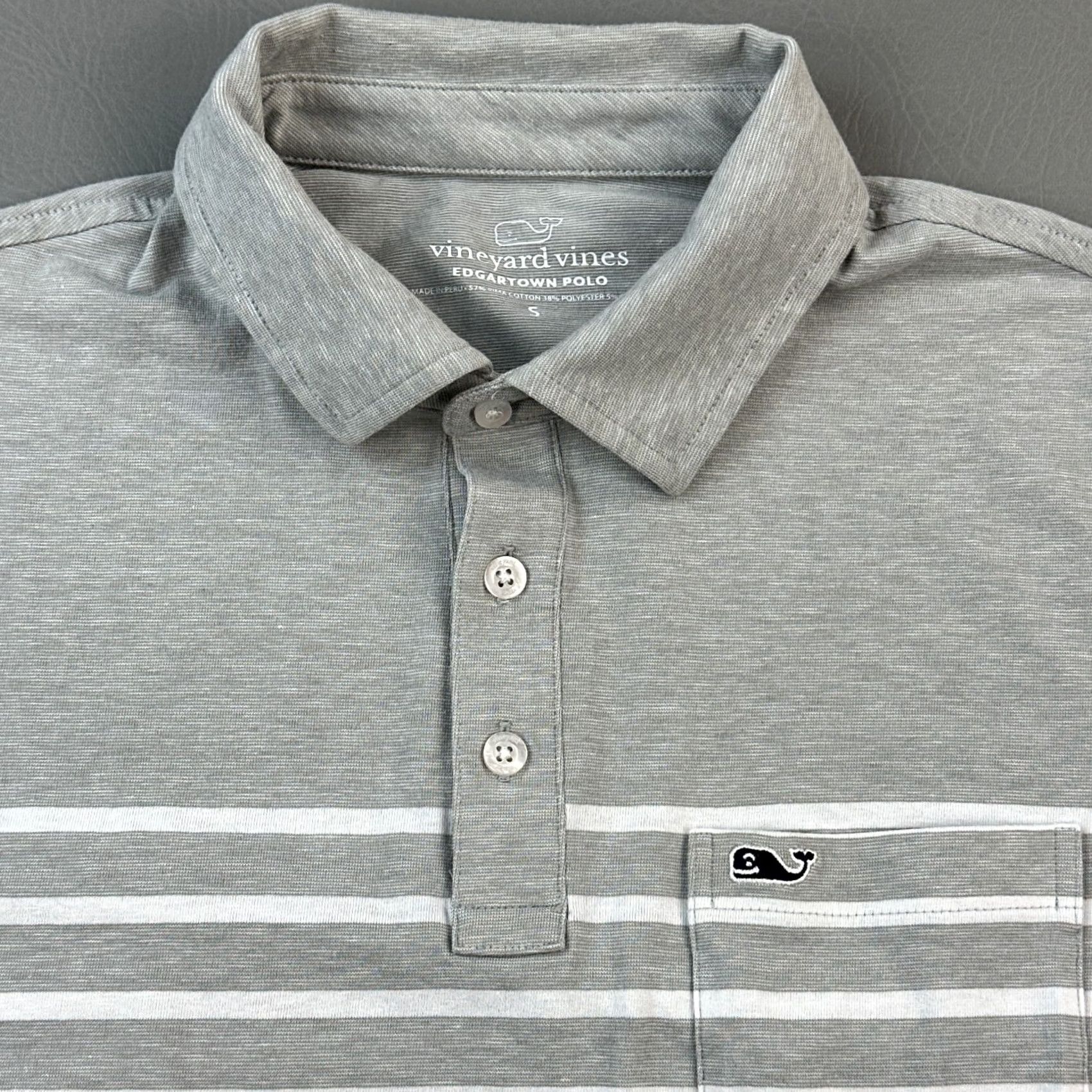 Vineyard Vines Vineyard Vines Edgartown Polo Mens Small Gray Pima Striped Pocket Golf Casual Size US S / EU 44-46 / 1 - 2 Thumbnail