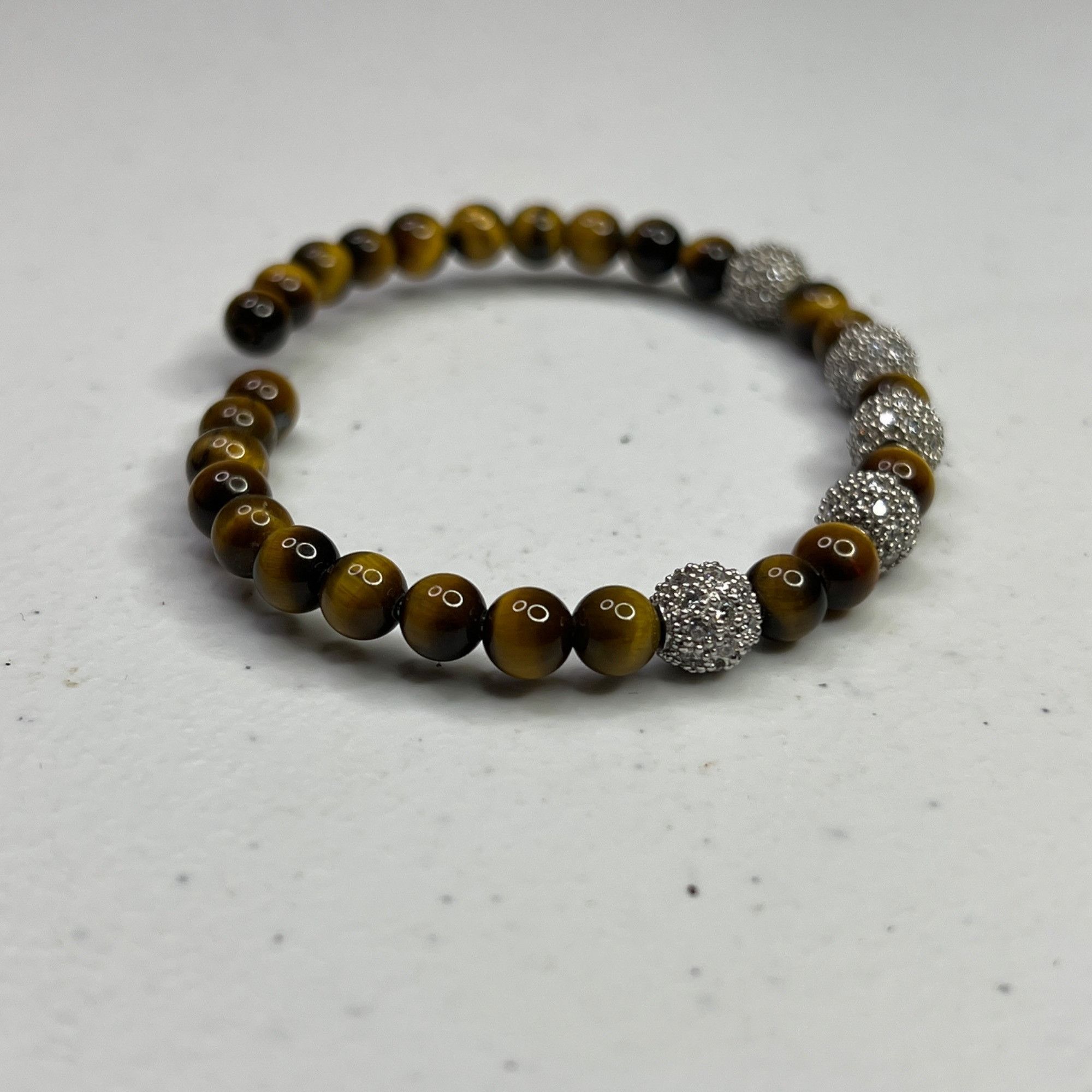 Designer Tigers Eye & Rhinestone Beaded Stretch Bracelet Size ONE SIZE - 8 Thumbnail