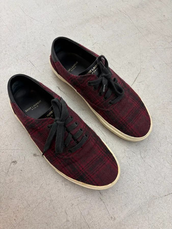 Saint Laurent Paris 2010s Saint Laurent Bordeaux Tartan Sneakers Size US 10 / EU 43 - 4 Thumbnail