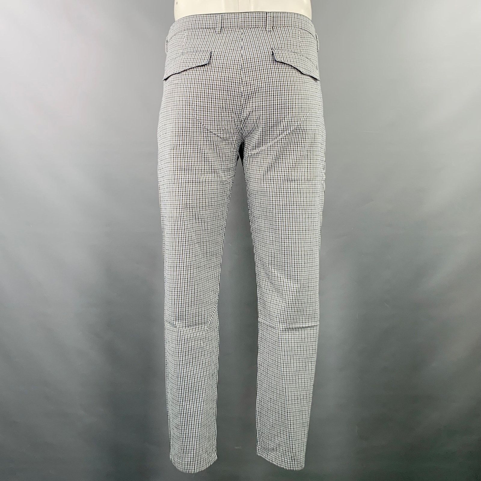 DEPARTMENT5 Size 35 White Navy Black Plaid Cotton Blend Casual Pants Size US 35 - 3 Thumbnail