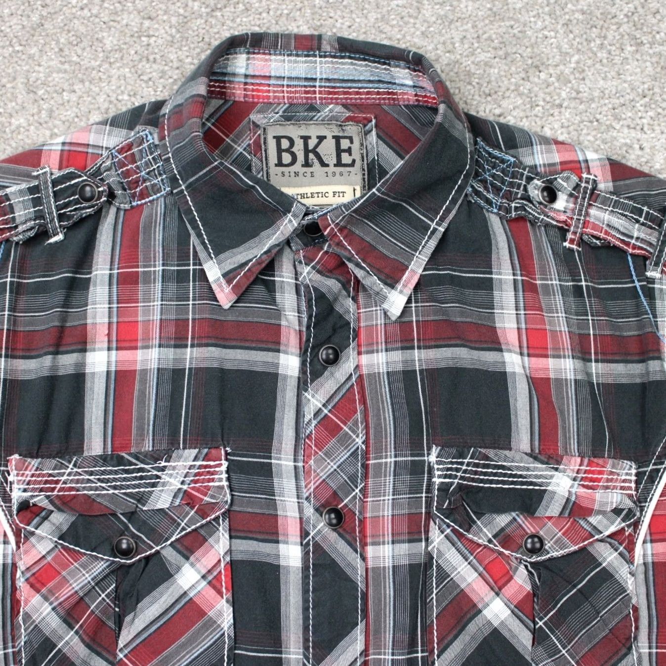 BKE BKE Pearl Snap Shirt Mens Small Red/Black Plaid Athletic Fit Cotton Long Sleeve Size US S / EU 44-46 / 1 - 4 Thumbnail