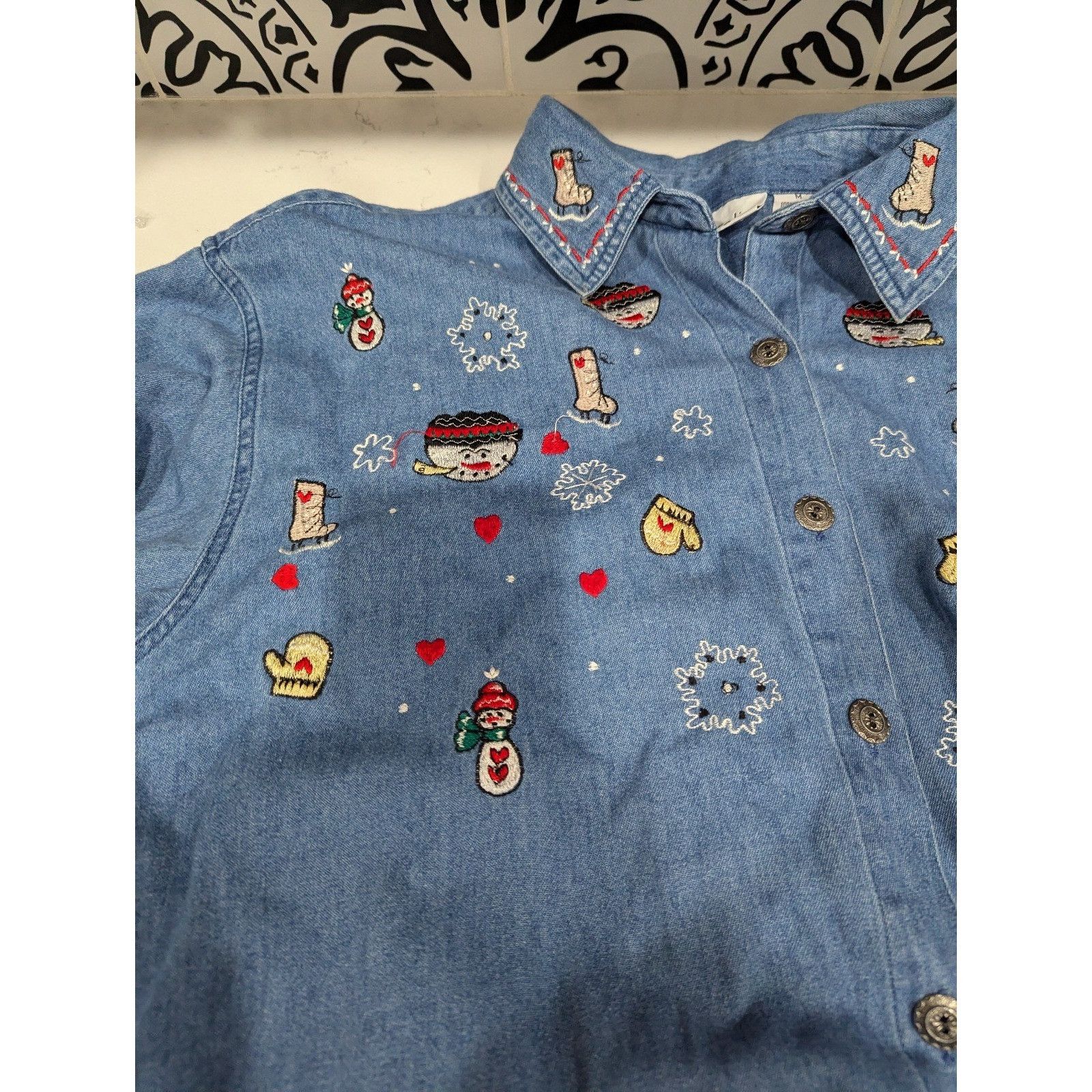 Other Vintage Carolina Colours Jean Button-Up Shirt Winter Holiday Size M / US 6-8 / IT 42-44 - 6 Thumbnail