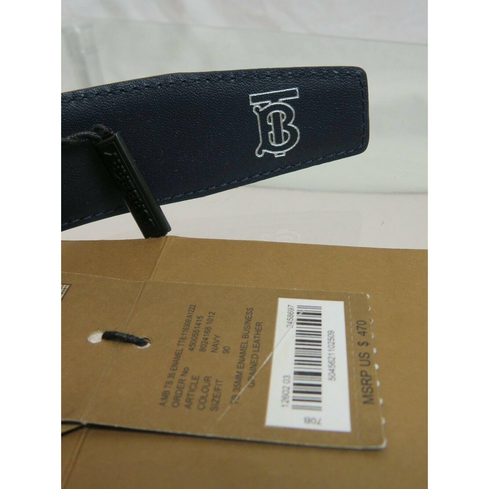Burberry BURBERRY TB 35 BLUE LEATHER ENAMEL BUCKLE LOGO BELT 90 36 IT Size 36 - 5 Thumbnail