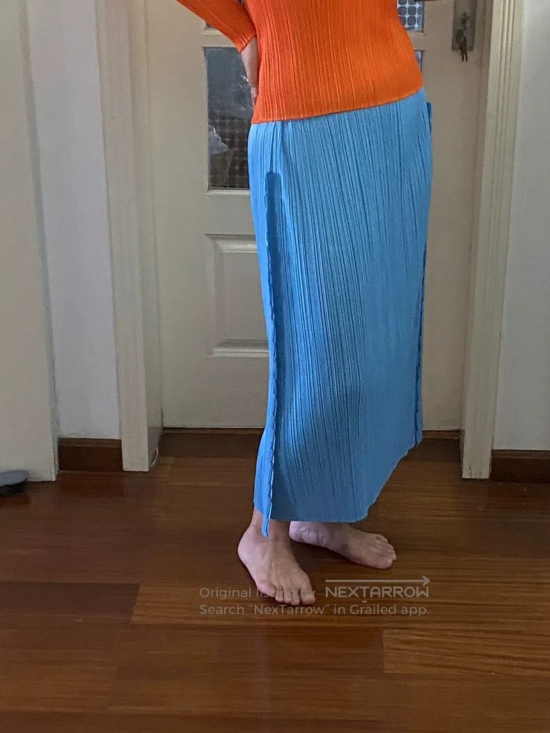Issey Miyake Issey Miyake size:3 Sawtooth Edge Water Blue Long Dress Size 22" - 2 Thumbnail