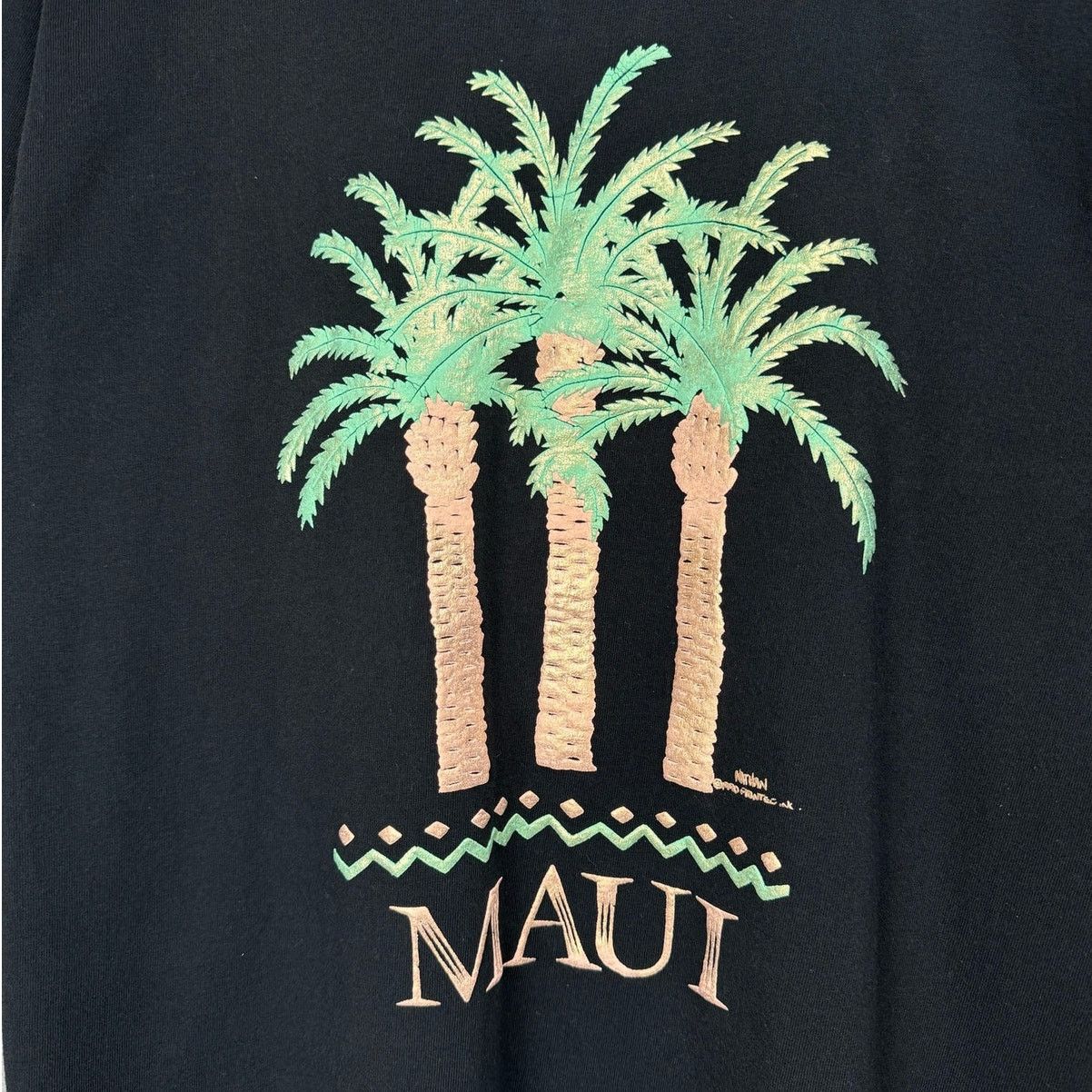 Fruit Of The Loom × Vintage VTG 90s Maui Hawaii T Shirt Sz L Black Palm Tree Puff Print Size US L / EU 52-54 / 3 - 5 Thumbnail