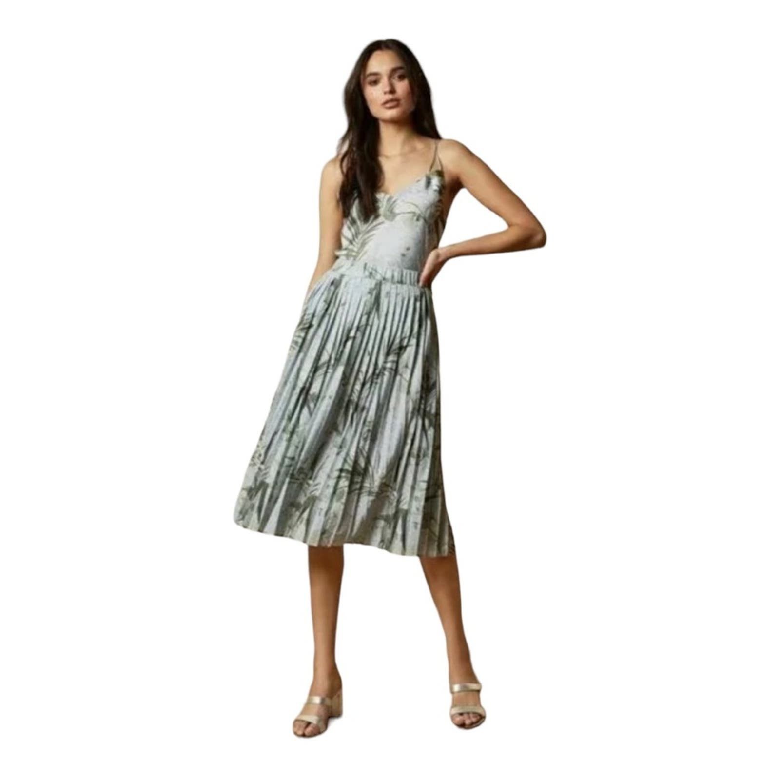 image of Ted Baker London Esti Highland Jersey Pleated Midi Skirt in Grey, Women's (Size 27)