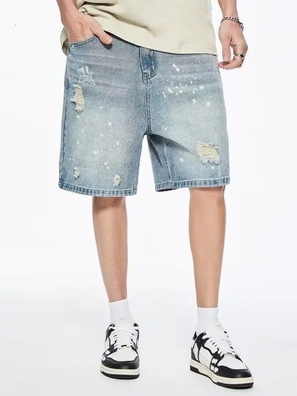 Japanese Brand Loose splashed ink ripped denim shorts Size US 32 / EU 48 - 4 Thumbnail