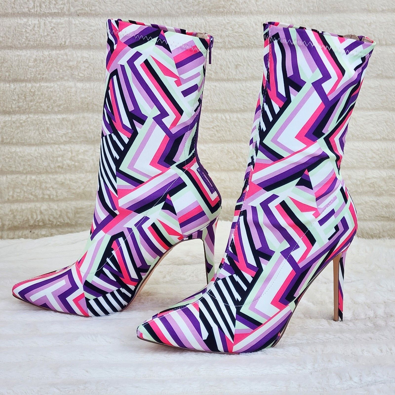 Other Odin Crazy Wild Color Pattern High Heel Stretch Fabric Ankle Size US 11 / IT 41 - 4 Thumbnail