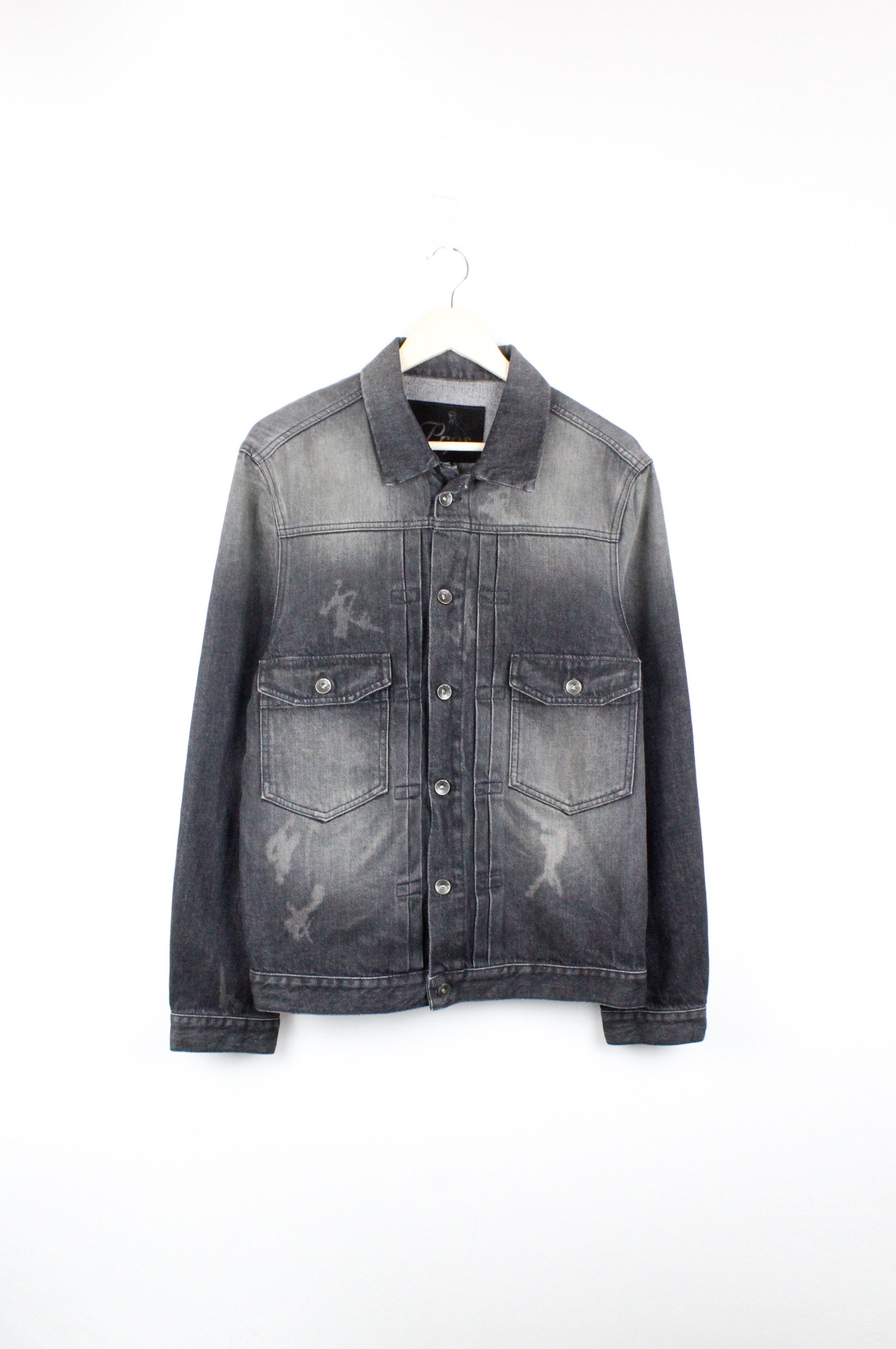 Prps PRPS Jeans Dark Driped Washed Black Chevelle Denim Jacket Size US M / EU 48-50 / 2 - 1 Thumbnail