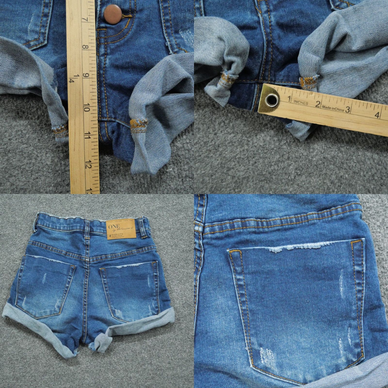 Vintage One X One Teaspoon Denim Bermuda Shorts Womens 26 Blue Button Fly Distressed Grunge Pockets Vintage No Size 42" / US 20 - 8 Thumbnail