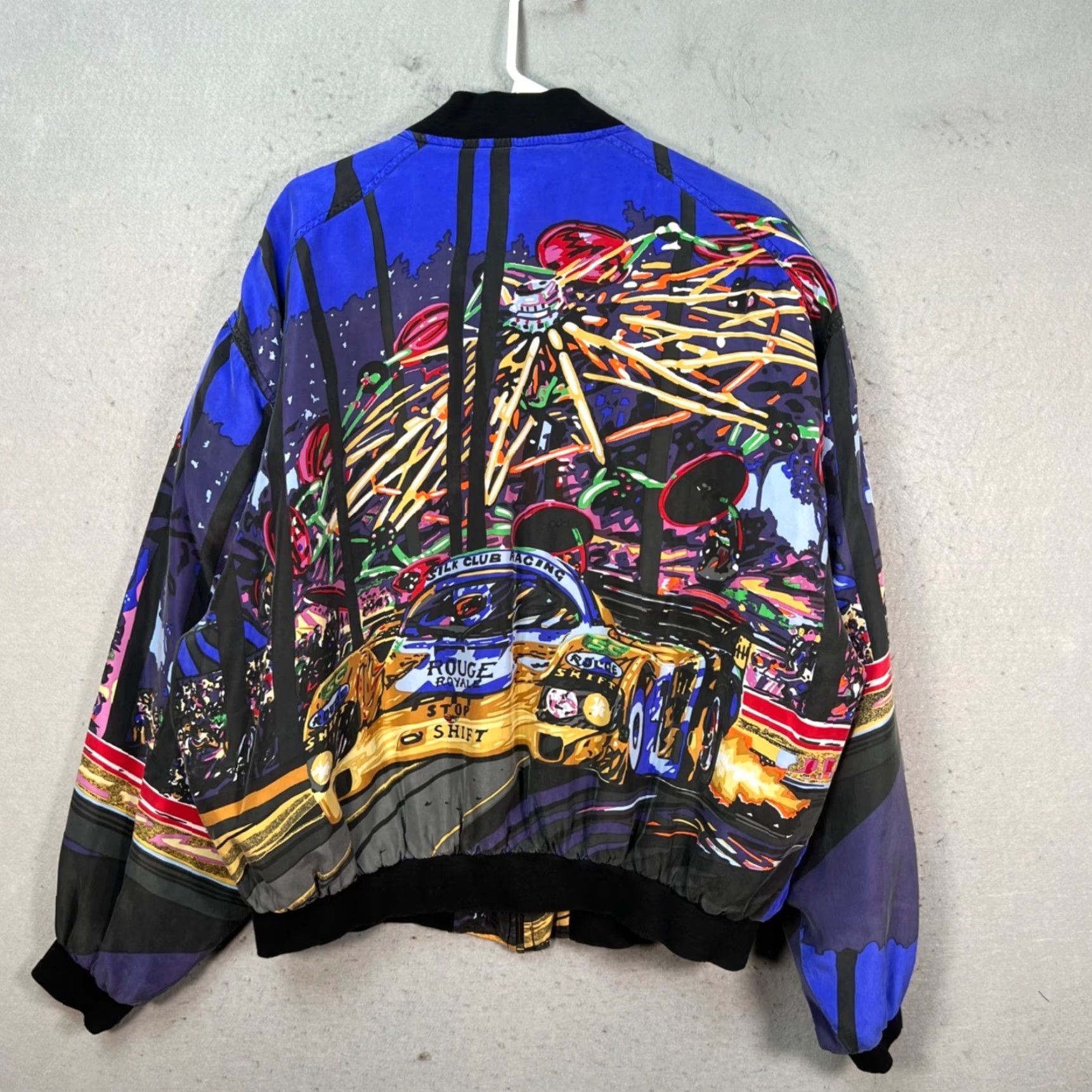 Vintage VTG Silk Club Porsche 956 962 Silk Bomber Jacket Blue L Mens 100% Silk Side Zip Button? (Note: original mentions Zip) Size US L / EU 52-54 / 3 - 2 Thumbnail
