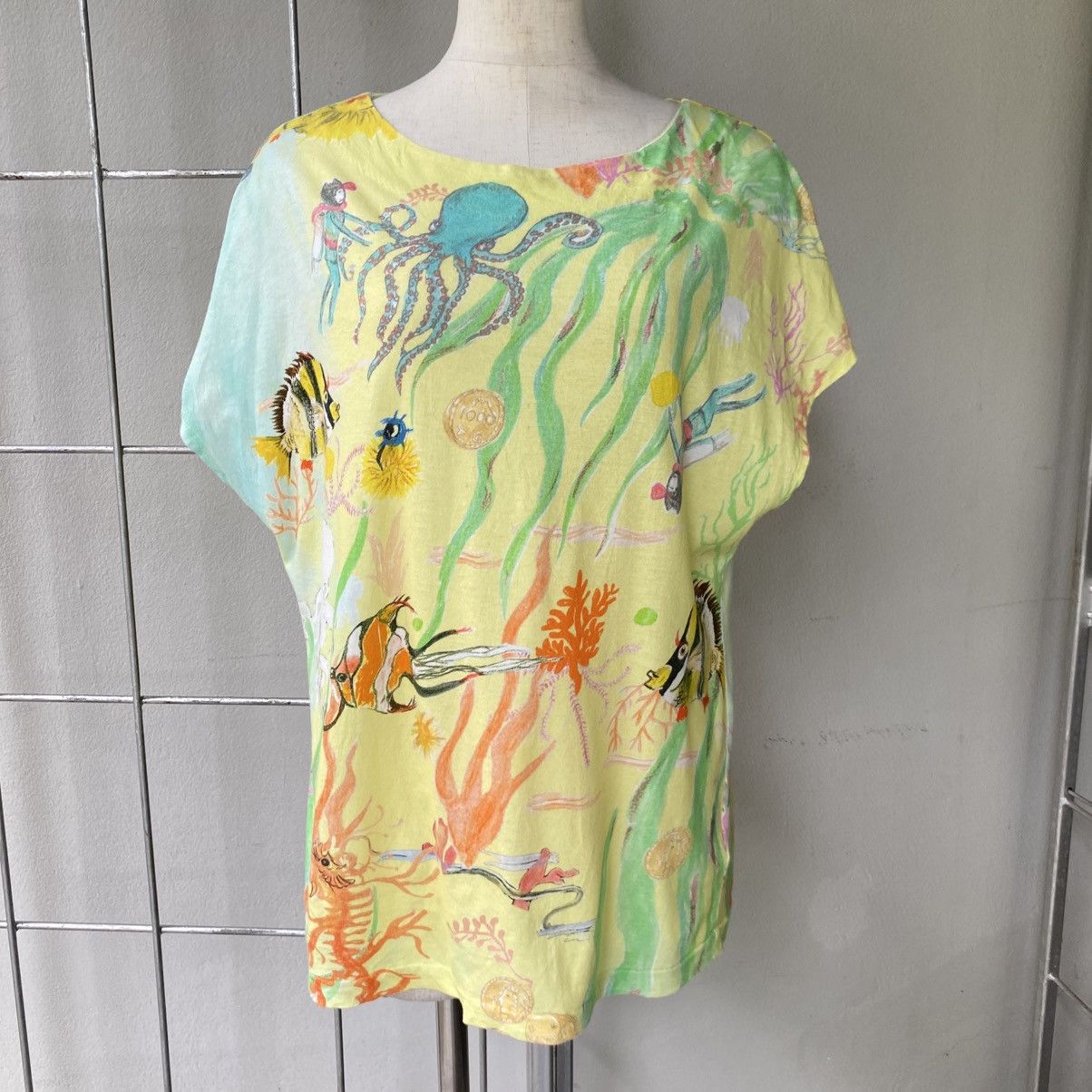 Tsumori Chisato TSUMORI CHISATO Yellow Ocean Print Short Sleeve Blouse Size XS / US 0-2 / IT 36-38 - 13 Thumbnail