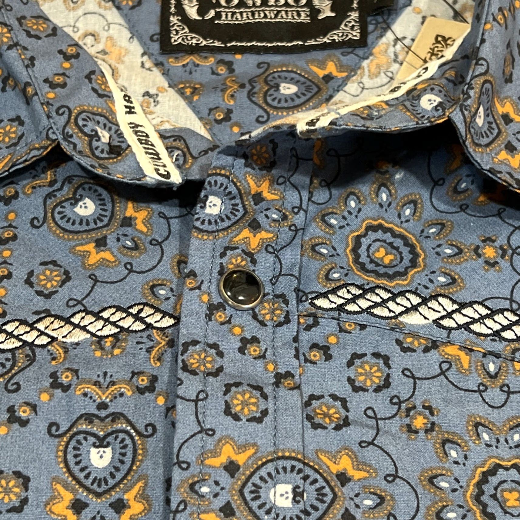 Vintage Cowboy Hardware Pearl Snap Short Men's XL Bandana Print Indigo Long Sleeve NWT Shirt Mens Size US XL / EU 56 / 4 - 5 Thumbnail