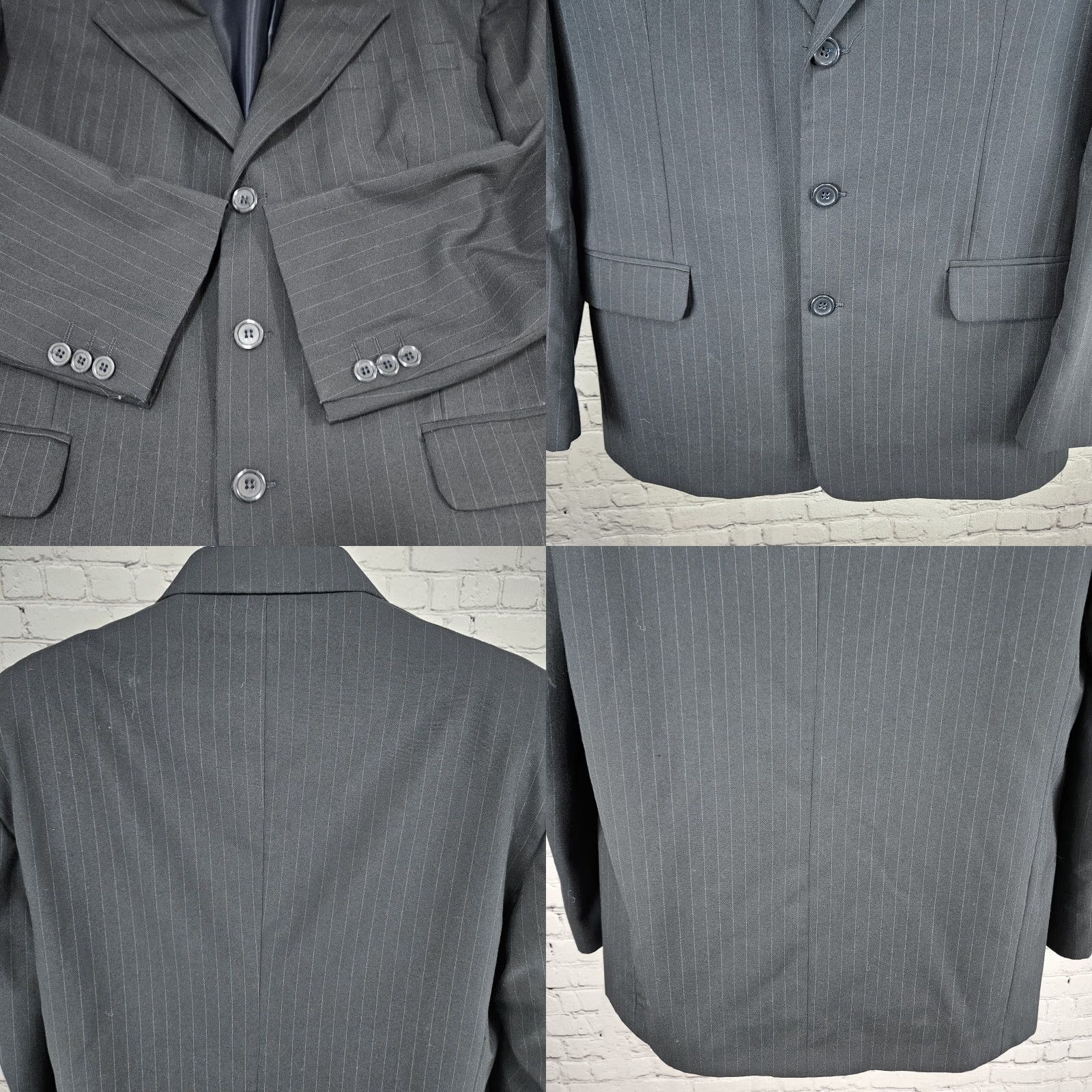 Vintage Marco Viali Black Pinstriped 3 Button Ventless Notch Blazer Sport Coat 42R Mens Jacket Coat Suit Jacket 2 Piece Size 42R - 8 Thumbnail