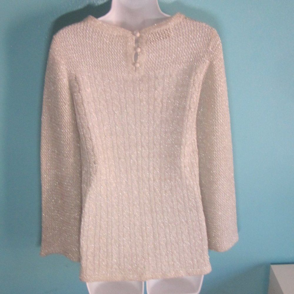 Saks Fifth Avenue Vintage Sweater Banff Silver Knit Sparkle Fits XS Size XS / US 0-2 / IT 36-38 - 8 Thumbnail