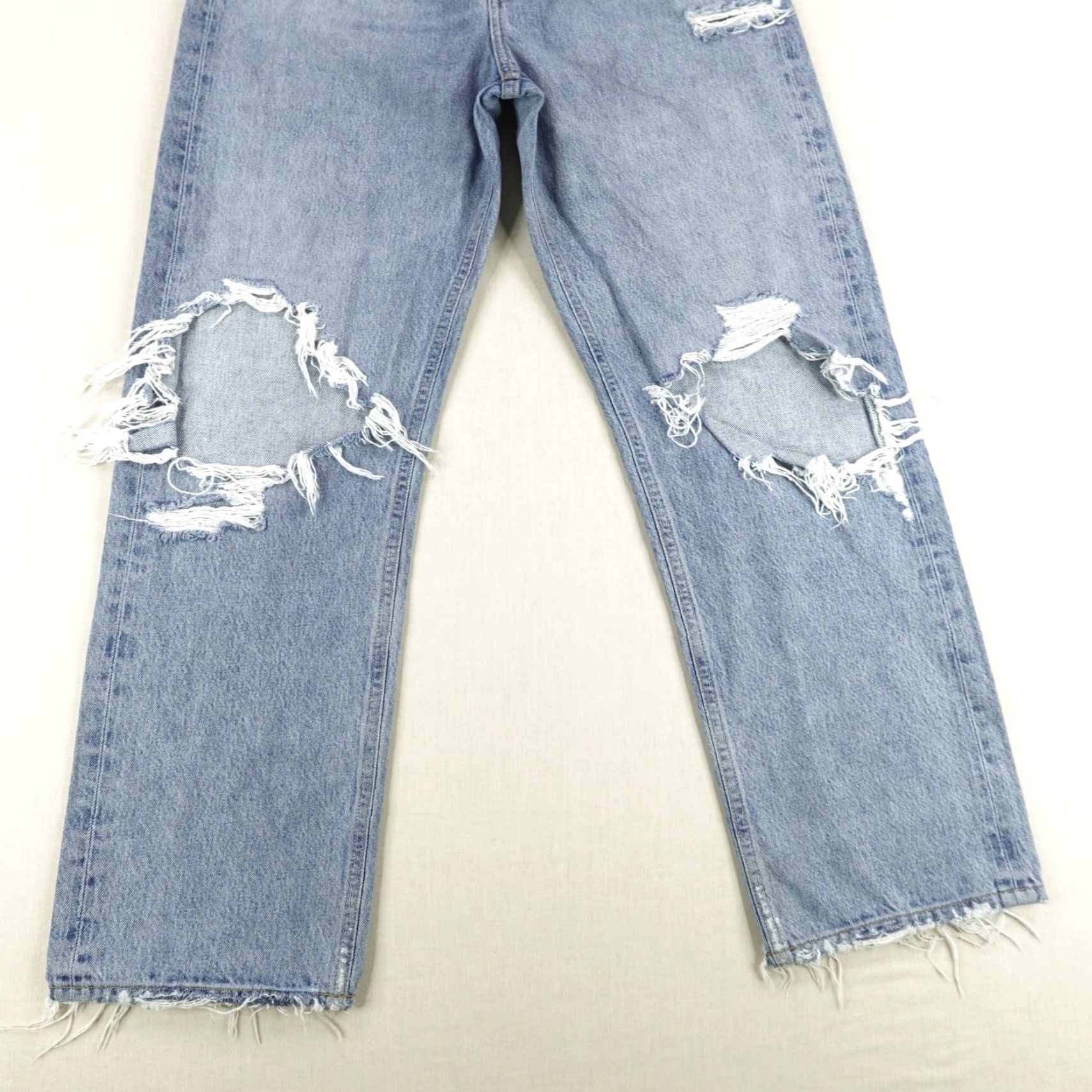 Agolde AGOLDE Jeans Womens 30x28 Light Blue Distressed Straight High Rise Button Fly 90s Size 30" / US 8 / IT 44 - 3 Thumbnail