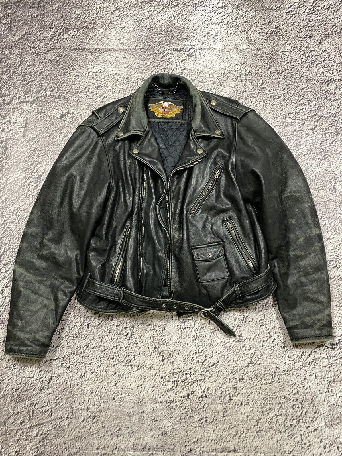 Vintage Harley Davidson avirex washed leather biker jacket
