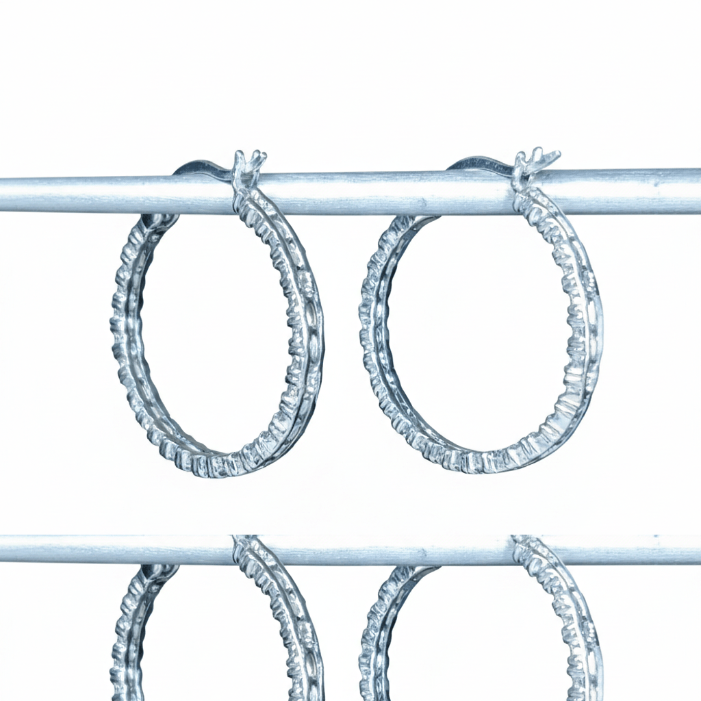 Other Earrings 1" Hoops 925 Sterling Silver FAB Prong Cubic Size ONE SIZE - 12 Thumbnail