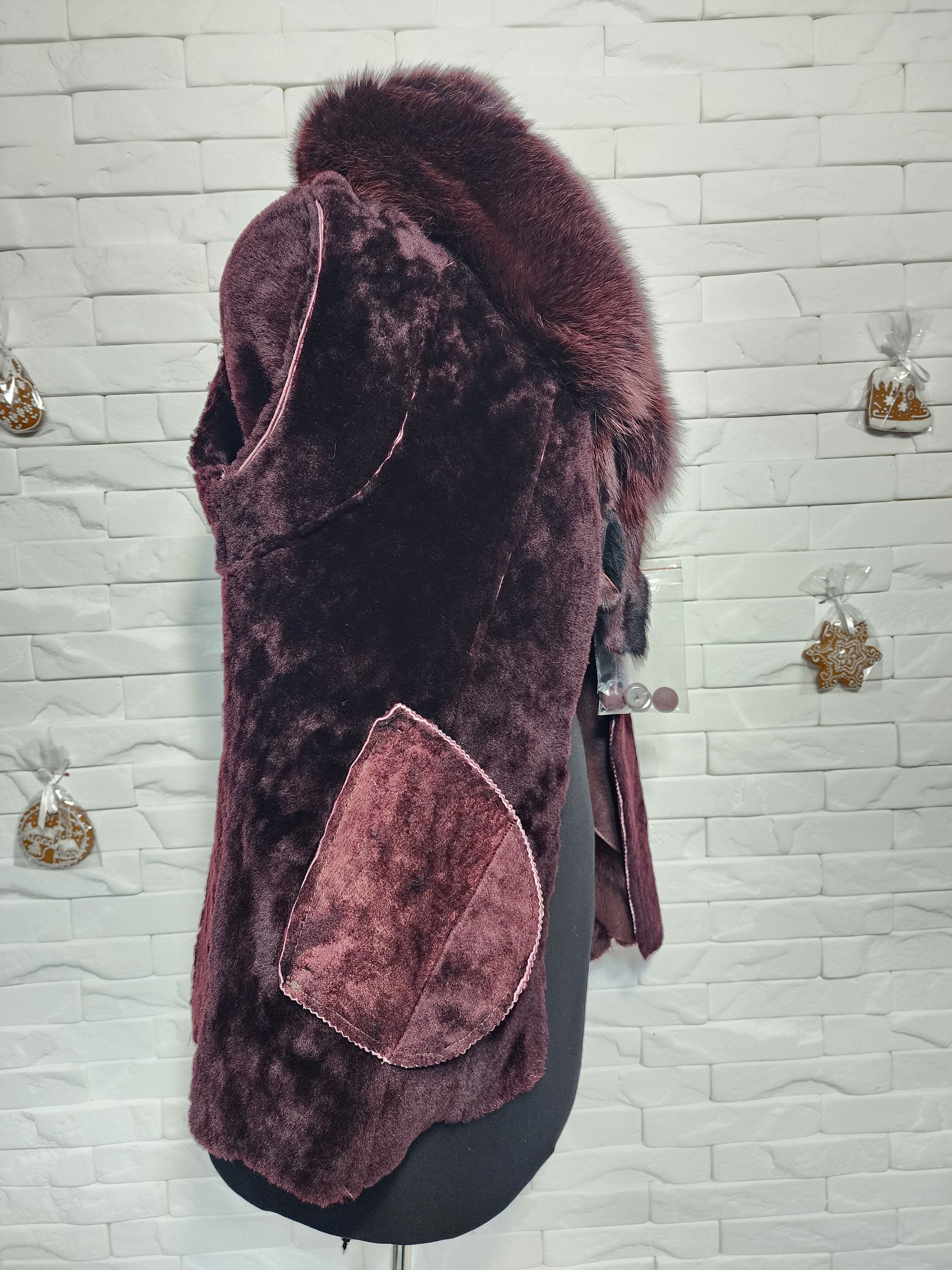 Genuine Leather Women's Brown Sheepskin Coat: Genuine Fur Collar Size M / US 6-8 / IT 42-44 - 7 Thumbnail