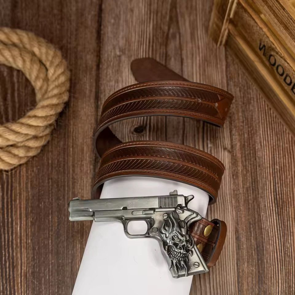 Japanese Brand ghost head pistol buckle Pu Leather belt Size ONE SIZE - 2 Thumbnail